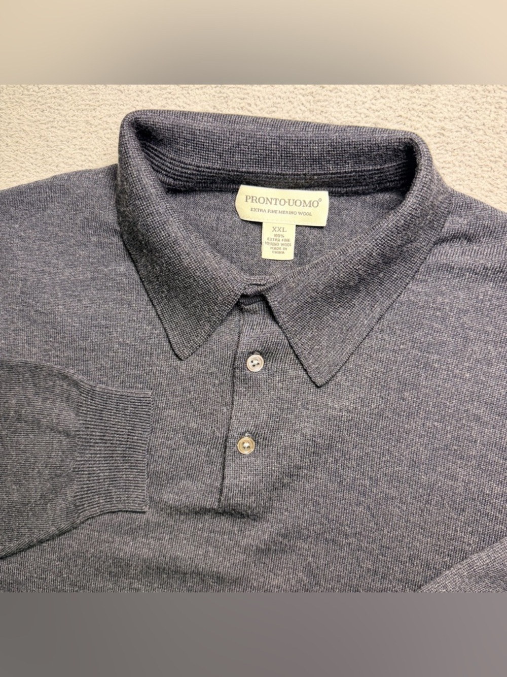 Pronto Uomo Polo Sweater Men’s XXL Black 100% Merino Wool Extra Fine Preppy